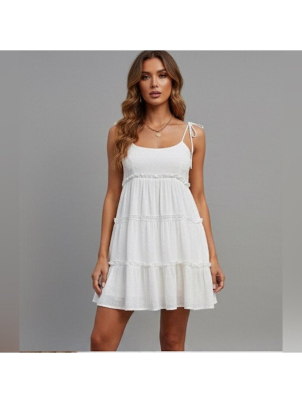 White Swiss Dot Frill Trim Cami Dress